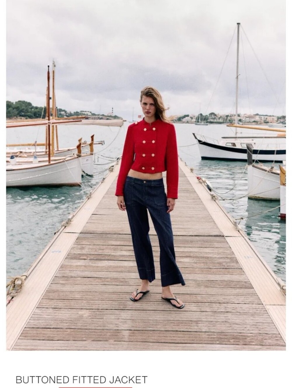 Zara Red Linen Blend Double-Breasted Fitted Cropped Jacket with Gold Buttons M - Picture 8 of 12